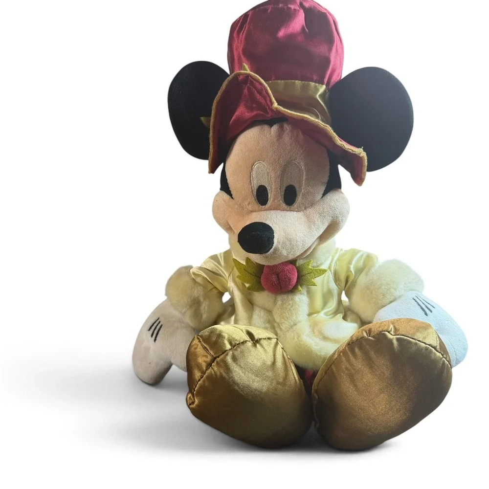 Disney Parks Mickey Mouse Holiday Plush Victorian Gold Red Christmas 14 inch